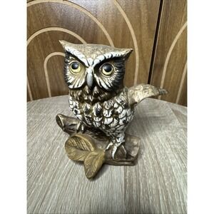 Vintage Homco Ceramic Porcelain  Brown Owl Figurine 1114 Original Stamp Decor